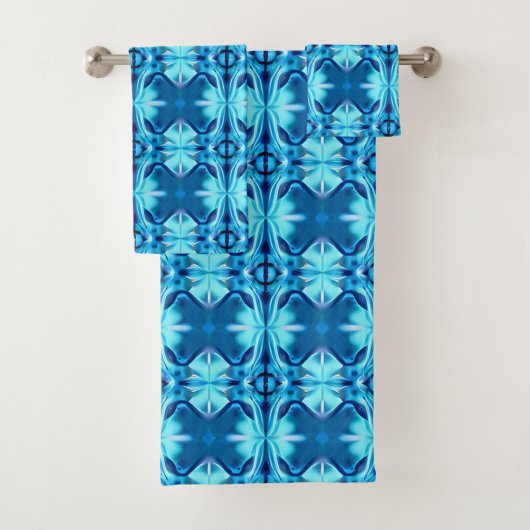 Tie Dye Pattern in Indigo en Ice Blue Bad Handdoek (Insitu)