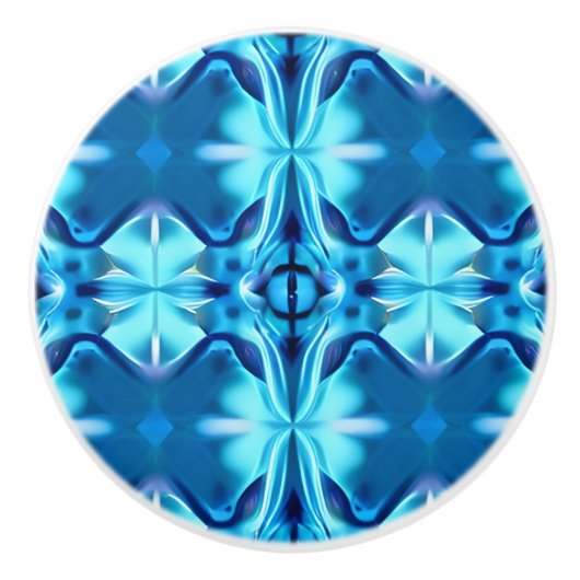 Tie Dye Pattern in Indigo en Ice Blue Keramische Knop (Voorkant)