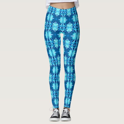 Tie Dye Pattern in Indigo en Ice Blue Leggings (Voorkant)