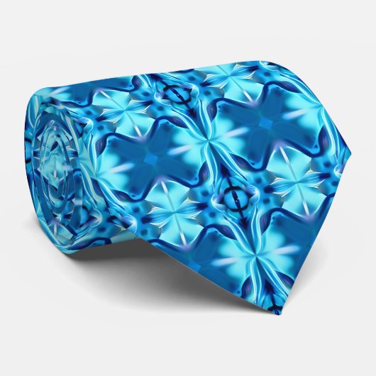Tie Dye Pattern Necktie in Indigo en Ice Blue Stropdas (Opgerold)