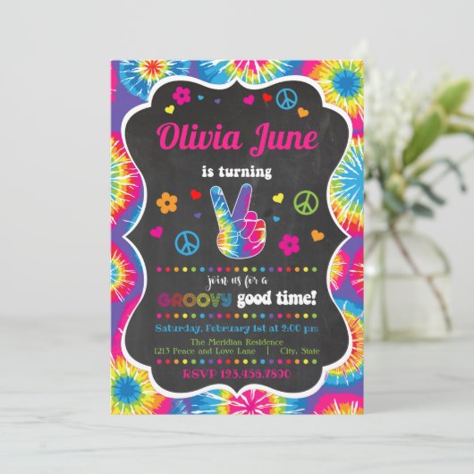 Tie Dye Peace 2e Invitation anniversaire (Debout devant)
