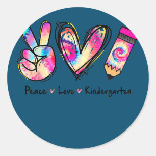 Tie Dye Peace Love and Kindergarten Girl Boy Kinde Ronde Sticker