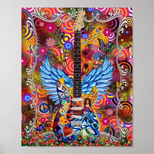 Tie dye, peace, love, gitaren Janis Tribute Poster (Voorkant)