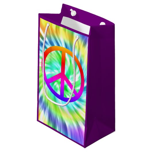 Tie Dye Peace Sign Gift Bag Klein Cadeauzakje (Voorkant Gekanteld)