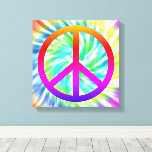 Tie Dye Peace teken Canvas Print (Insitu (Houten vloer))