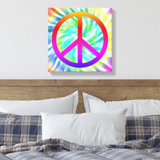 Tie Dye Peace teken Canvas Print (Insitu (Slaapkamer))