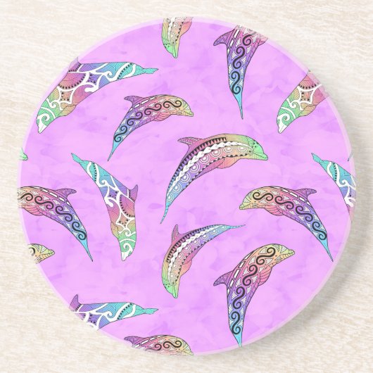 Tie Dye Pink Marine Animals Dolphins Marlins Zandsteen Onderzetter (Voorkant)