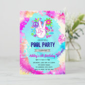 Tie dye pool verjaardagsuitnodiging bedankkaart (Staand voorkant)