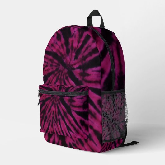 Tie-Dye Purple Pink Black Hippie Retro Pattern  Bedrukte Rugzak (Achterkant Hoek Rechts)