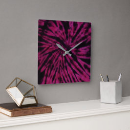 Tie-Dye Purple Pink Black Hippie Retro Pattern  Vierkante Klok