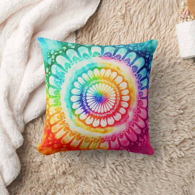 Tie Dye Rainbow Kleuren Heldere Retro Kussen (Deken)