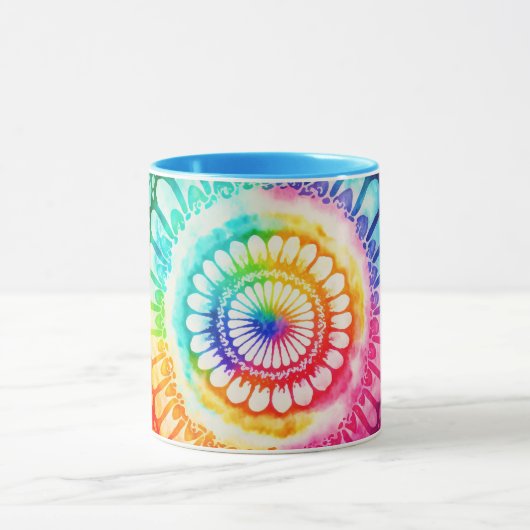 Tie Dye Rainbow Kleuren Retro Hippie Groovy Mok (Midden)
