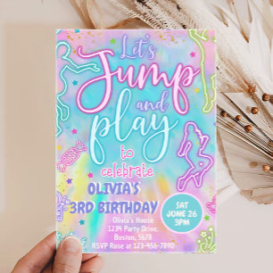Tie Dye Retro Jump en Play Birthday Invitation Kaart