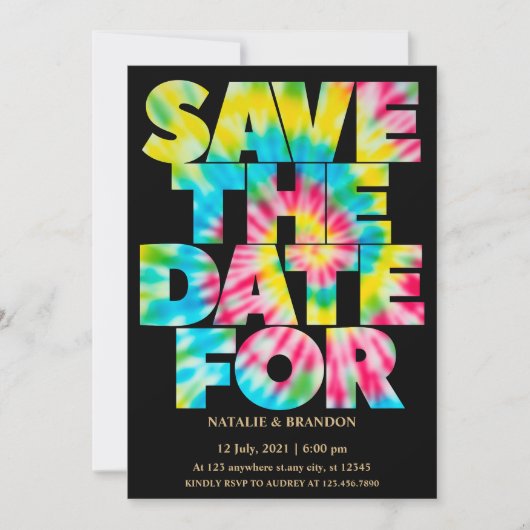 Tie Dye Save the Date Kaart (Voorkant)