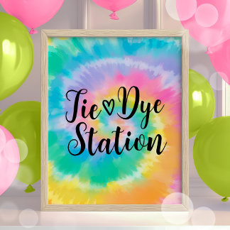 Tie Dye Station Verjaardagsbord Retro Poster