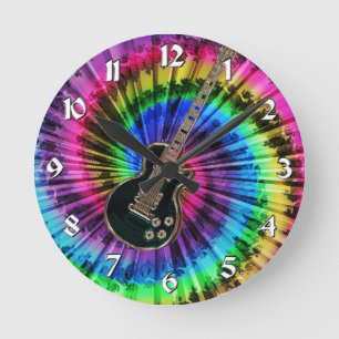 Tie Dye Swirl Electric Music Guitar Clock Ronde Klok