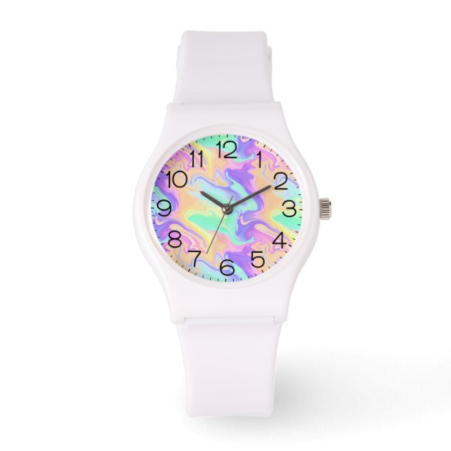 Tie Dye Swirl Marble Retro Groovy Horloge (Voorkant)