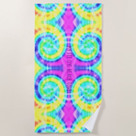 Tie Dye Trippy Hippie Groovy Custom Beach Handdoek (Voorkant)