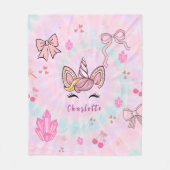 Tie Dye Unicorn Coquette Bow Fleece Deken (Voorkant)
