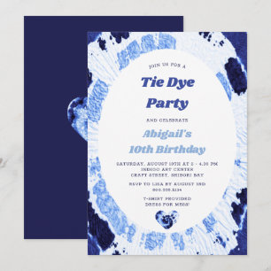 Tie Dye Verjaardagsfeest Indigo Blauwe Shibori Kaart