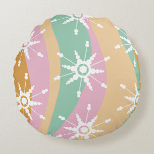 Tie Dye Vloeibare Retro Groovy Kerst Beige Groen  Rond Kussen