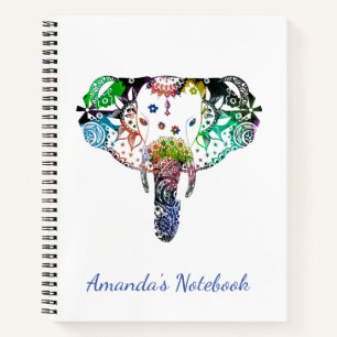 Tie-kleurige regenbooglijnthoek-olifant notitieboek