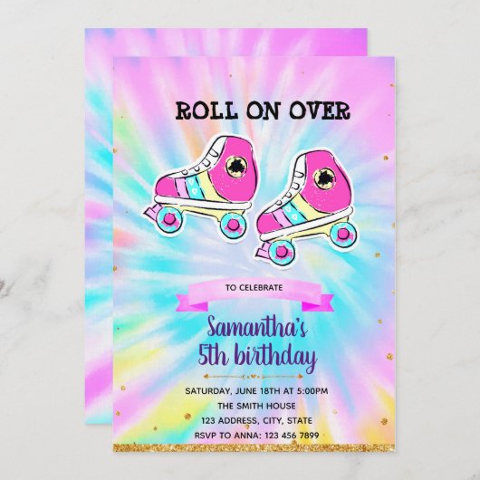 Tie tee roller patin party Invitation (Devant / Derrière)