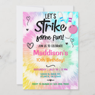 TieDye bowling staking Girl Birthday nodig. Kaart