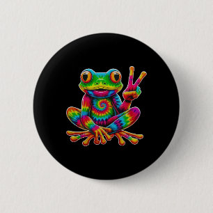 Tiedye Kikker Vredesteken Hippie Kerst Kikker Ronde Button 5,7 Cm