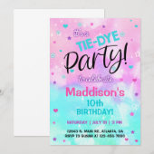 TieDye pastel Girl Birthday invitation. Invitation (Devant / Derrière)