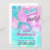 TieDye sirène fille invitation anniversaire. (Devant / Derrière)