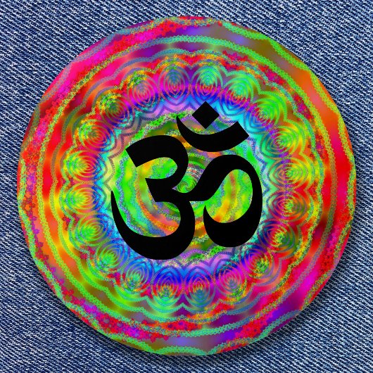 Tiedye Target met Om Symbol Ronde Button 7,6 Cm