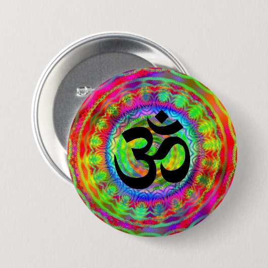 Tiedye Target met Om Symbol Ronde Button 7,6 Cm (Voorkant /achterkant)