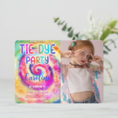 Tiedye-verjaardagsfoto-uitnodiging Kaart (Staand voorkant)
