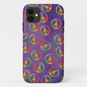 Tiedye-vredestekens op paars iPhone 11 hoesje