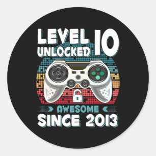 Tien 10jr Verjaardag Zoon Jongen Grappige Gamer 10 Ronde Sticker