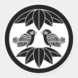 Tien bamboe bladeren & naar voren gerichte mussen ronde sticker