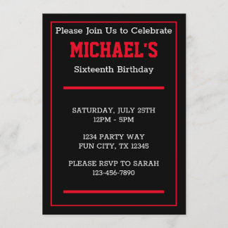 Tien Boy Red en Black Sporty Birthday Invitation Kaart