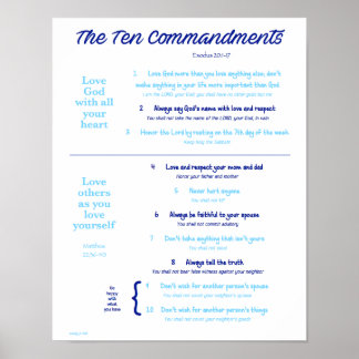 Tien geboden voor kinderen — marine/lichtblauw poster