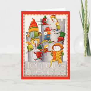 TIEN HEEREN DIE SPRINGEN 5x7 kerstkaart / Rood Feestdagen Kaart