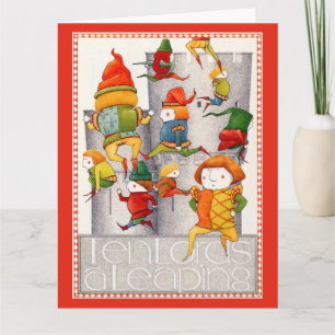TIEN HEEREN DIE SPRINGEN Grote kerstkaart / Rood Kaart