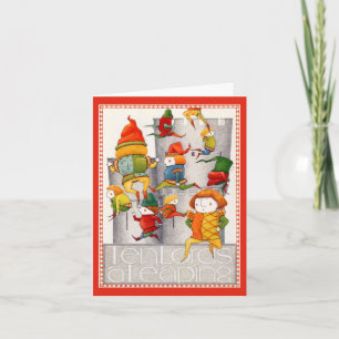 TIEN HEEREN DIE SPRINGEN Kerstkaart / Rood Feestdagen Kaart