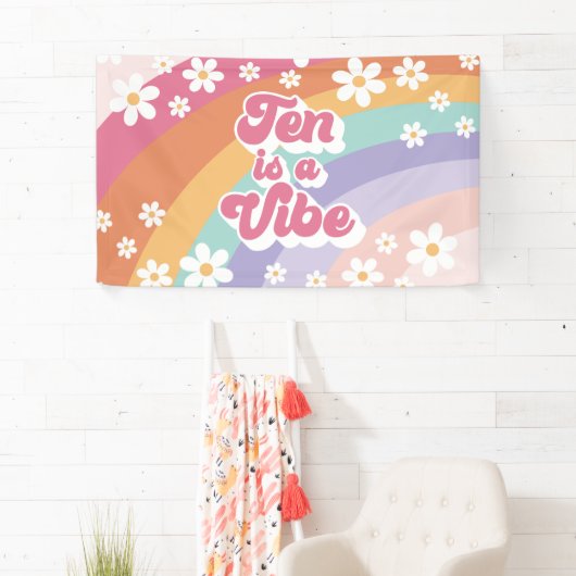 Tien is een Vibe Retro Regenboog 10e verjaardag Spandoek (Insitu)