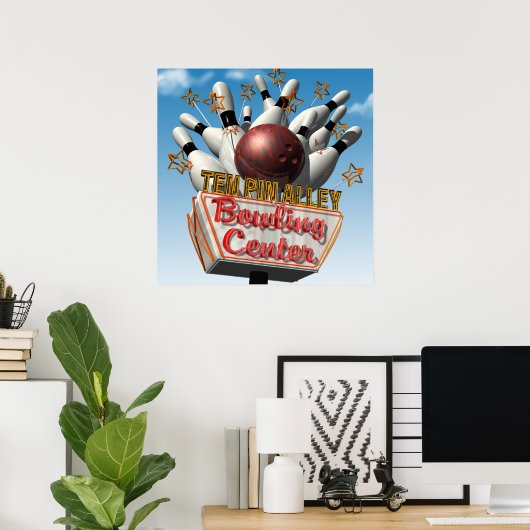 Tien pin Alley Bowling Retro Neon Sign Poster (Thuiskantoor)