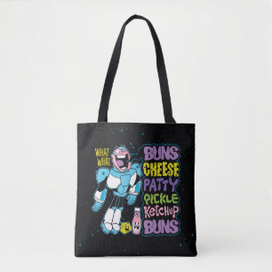 Tien Titans gaan!   Cyborg Burger Rap Tote Bag