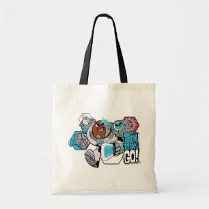 Tien Titans gaan! Grafisch schilderij van Cyborg Tote Bag