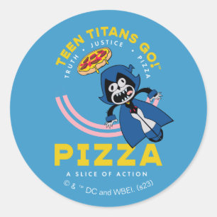 Tien Titans gaan! Raven "Truth Justice Pizza" Ronde Sticker