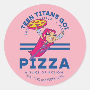 Tien Titans gaan! Starfire "Truth Justice Pizza" Ronde Sticker