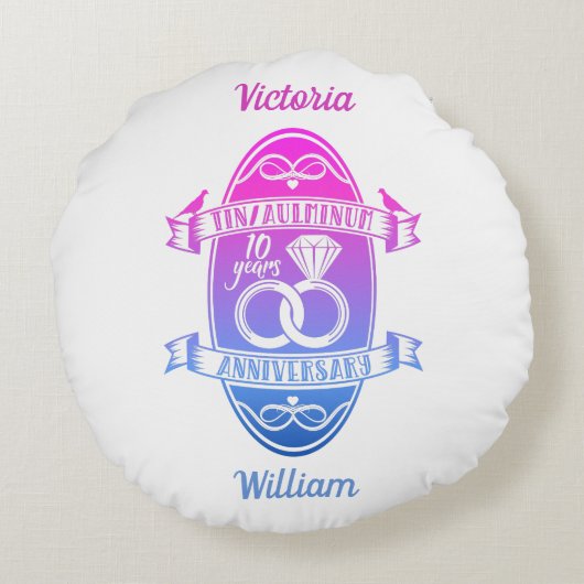 Tiende 10e trouwdag TIN ALUMINUM Rond Kussen (Achterkant)