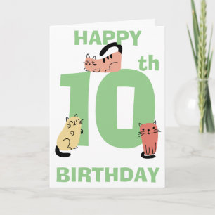 Tiende (10e) verjaardag Doodle Katten Aangepast Be Kaart